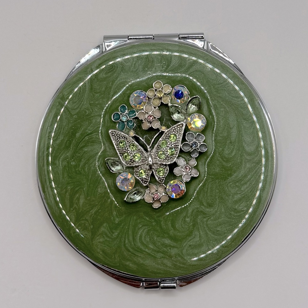 Crystal & Enamel Butterly Mirror Compact